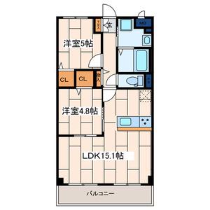 大和市西鶴間3丁目マンション(2LDK/3階)の間取り写真