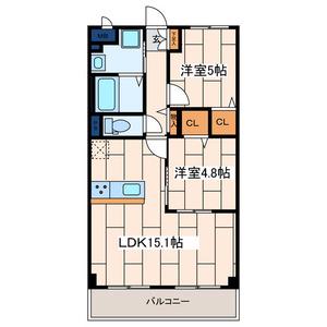 大和市西鶴間3丁目マンション(2LDK/4階)の間取り写真