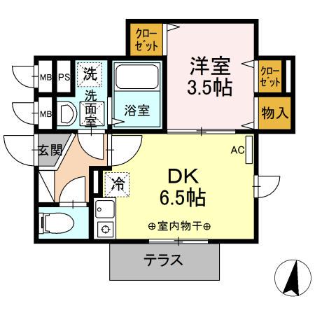 ベルソフィア(1DK/1階)の間取り写真