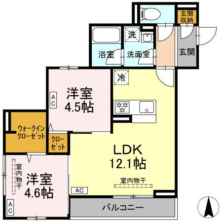 CHARM高倉(2LDK/3階)の間取り写真
