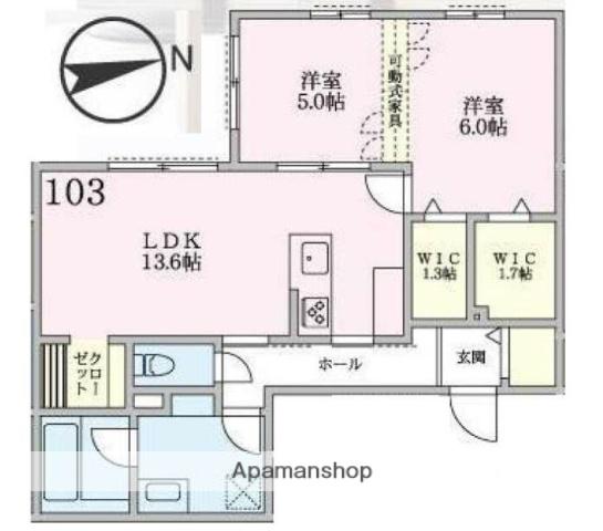 リカ・アイナ(2LDK/1階)の間取り写真