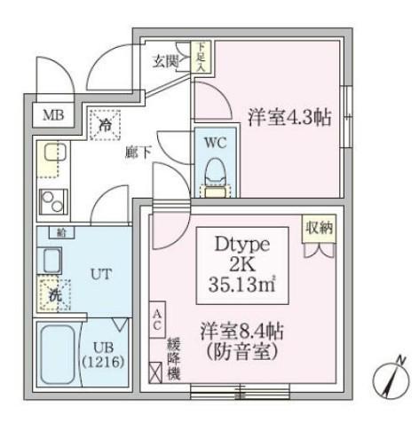 防音マンションスカイラシクラス田園調布本町(2K/4階)の間取り写真