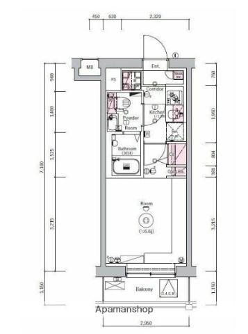 SYNEX YOKOHAMA-SHIMMACHI(1K/8階)の間取り写真