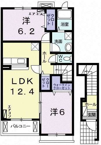 ルミナス・MⅢA棟(2LDK/2階)の間取り写真