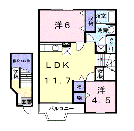 ベルデュール(2LDK/2階)の間取り写真