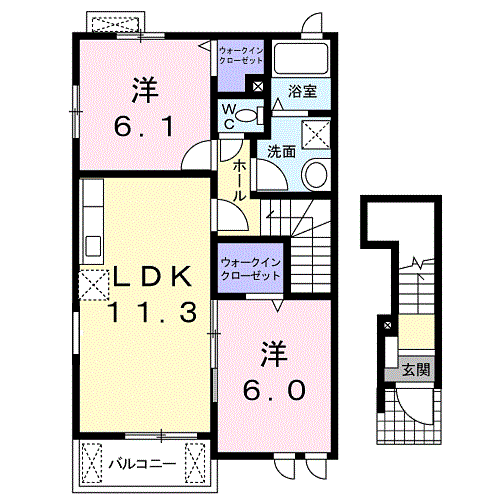 エスペランサ小坪(2LDK/2階)の間取り写真