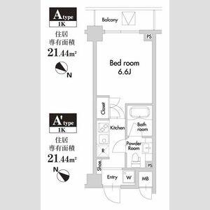 プライムアーバン田園調布南(1K/4階)の間取り写真