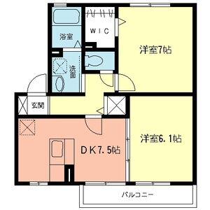 ローズコート開成C(2DK/2階)の間取り写真
