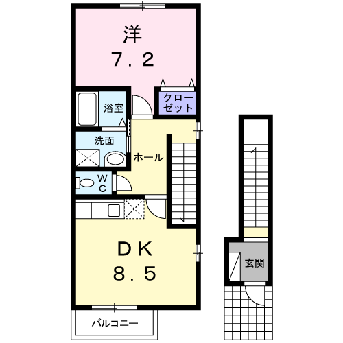 サンセールB(1DK/2階)の間取り写真