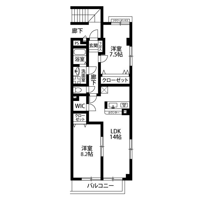 アンプルールフェール PLAGE(2LDK/2階)の間取り写真