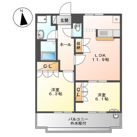 ソレアード・メゾンB(2LDK/2階)の間取り写真