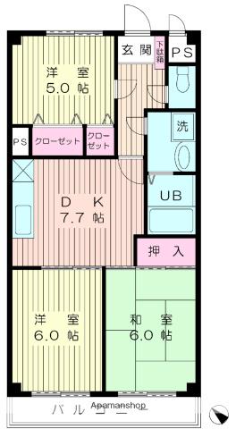 横濱PURPLEWHITE(3DK/1階)の間取り写真