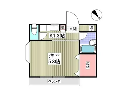 ハピネス高田(1K/2階)の間取り写真