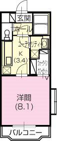 フレール(1K/3階)の間取り写真