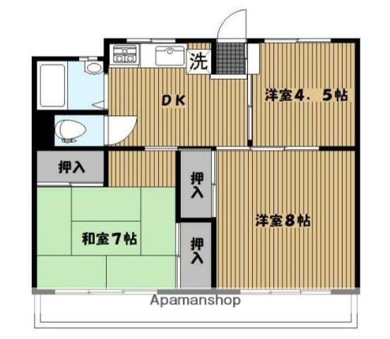 三殿台マンション(3DK/1階)の間取り写真