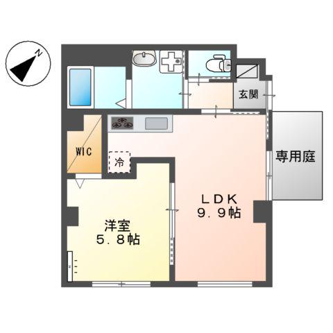 フレンテ鵜の木(1LDK/1階)の間取り写真