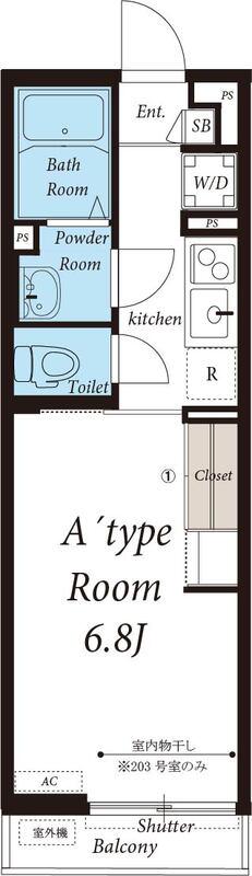 リブリサン茅ヶ崎(1K/2階)の間取り写真