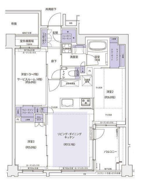 KDXレジデンス横濱紅葉坂(3LDK/5階)の間取り写真