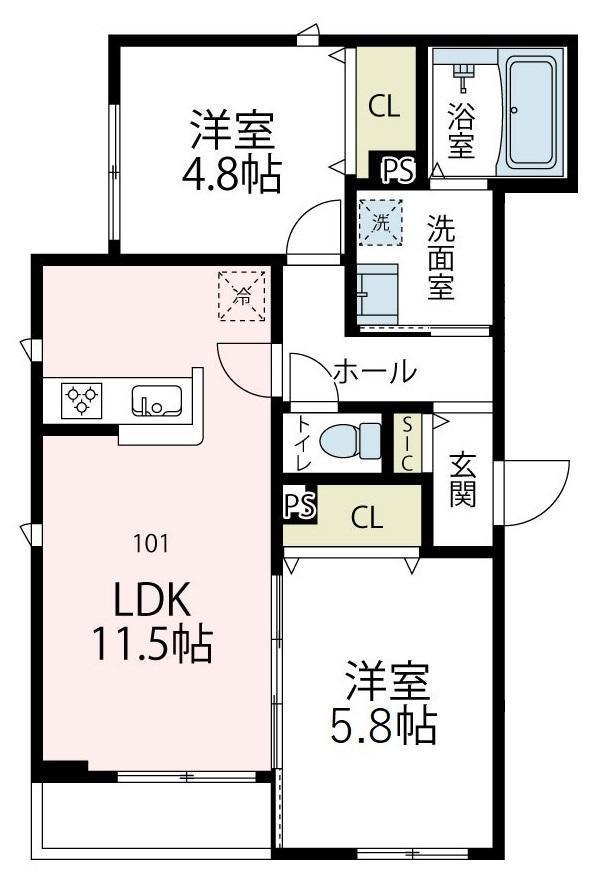 メゾンアイ3(2LDK/1階)の間取り写真