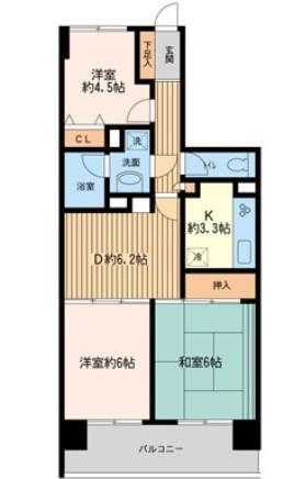 アジュール南まきが原(2SDK/7階)の間取り写真