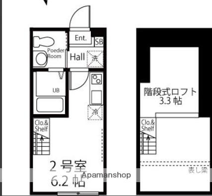 ハーミットクラブハウス横浜弘明寺2南棟(ワンルーム/2階)の間取り写真