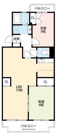 ブルースカイ平塚2(2LDK/4階)の間取り写真