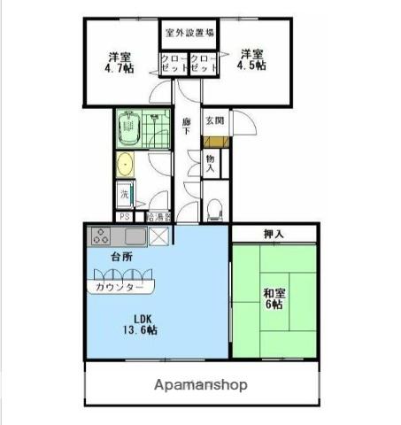 ハイツ東戸塚2 B棟(3LDK/4階)の間取り写真