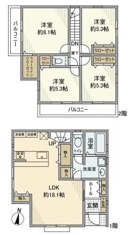 小田急電鉄小田原線 相武台前駅 徒歩18分 2階建 築5年(4LDK)の間取り写真
