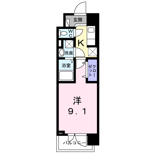 スアヴィス平塚宝町(1K/9階)の間取り写真