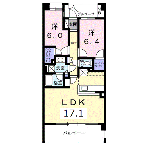 ノーブル・フォレスタ2(2LDK/1階)の間取り写真
