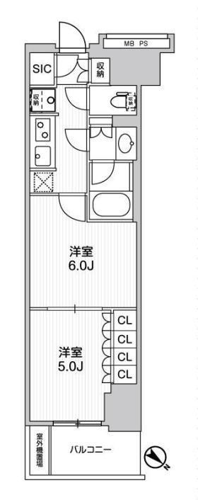 WORVE横浜伊勢佐木町(2K/3階)の間取り写真