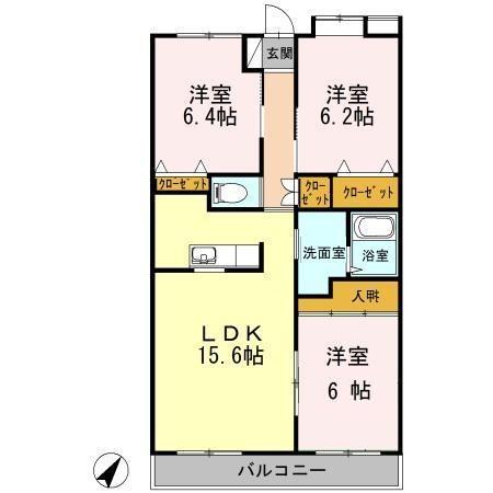 ハイビジョン(3LDK/3階)の間取り写真