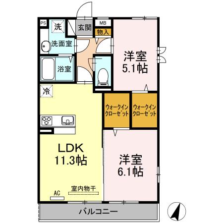 グリーングラス(2LDK/2階)の間取り写真