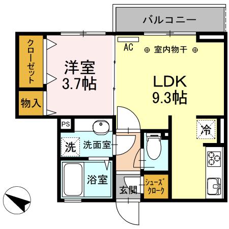 D-ROOM SUELO(1LDK/2階)の間取り写真