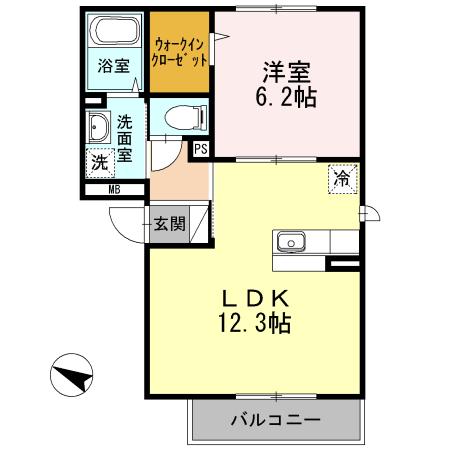 ドエルEBINA(1LDK/1階)の間取り写真