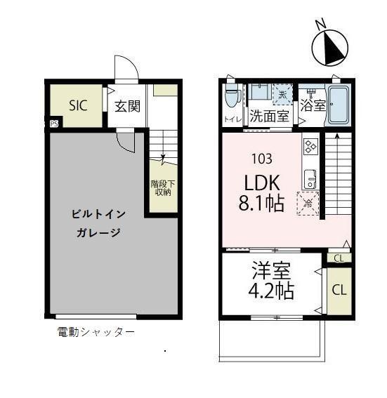 アウラガレージ(1LDK/1階)の間取り写真