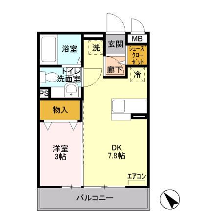 モン レーヴ(1DK/1階)の間取り写真