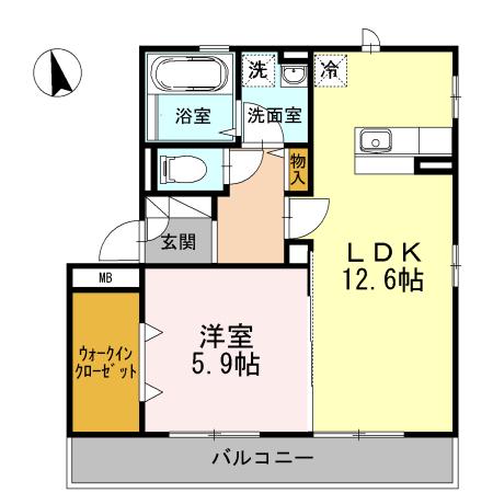 クレセリアI(1LDK/1階)の間取り写真