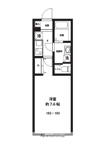 ブランシェつきみ野(1K/1階)の間取り写真