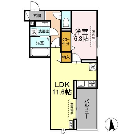 ブルー・コーラル(1LDK/2階)の間取り写真