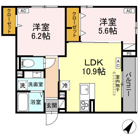 ASSET-COURT中町(2LDK/2階)の間取り写真
