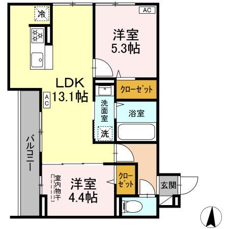 ブリューエン淵野辺(2LDK/3階)の間取り写真