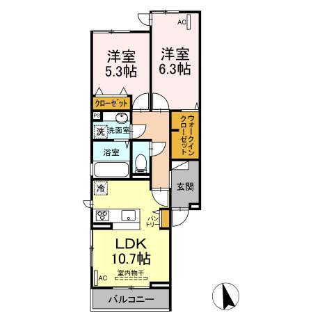 シャルール大倉山(2LDK/2階)の間取り写真