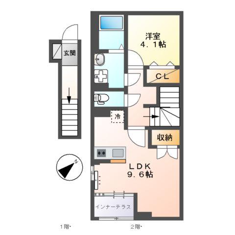 多摩区長尾アパート(1LDK/2階)の間取り写真