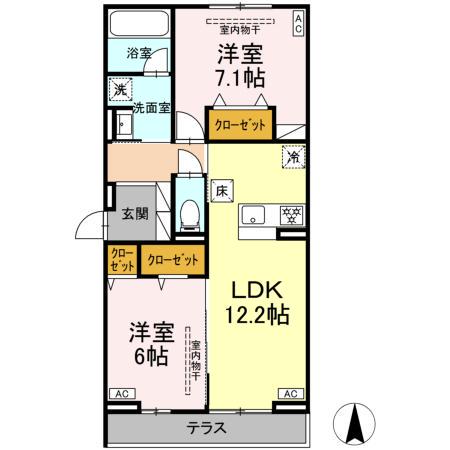 メリディアン ウエスト(2LDK/1階)の間取り写真