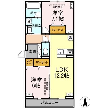 メリディアン ウエスト(2LDK/2階)の間取り写真