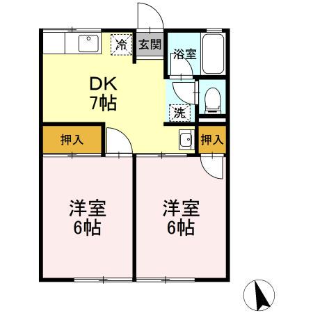 シティハイム ベルメゾンC(2DK/1階)の間取り写真