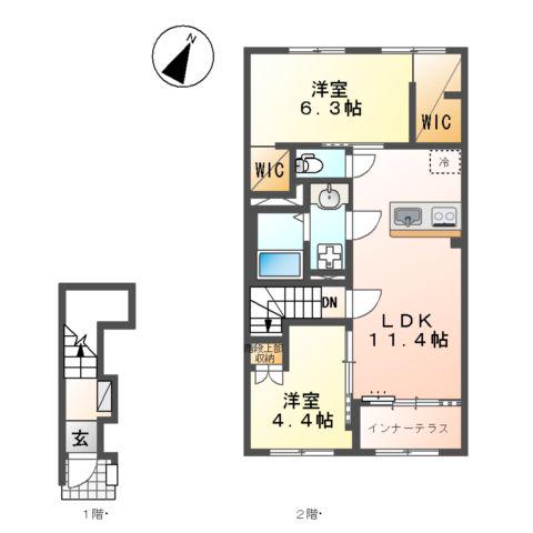 中央区上溝アパート(2LDK/2階)の間取り写真