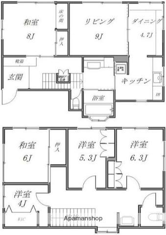 根岸線 本郷台駅 徒歩18分 2階建 築43年(5LDK)の間取り写真