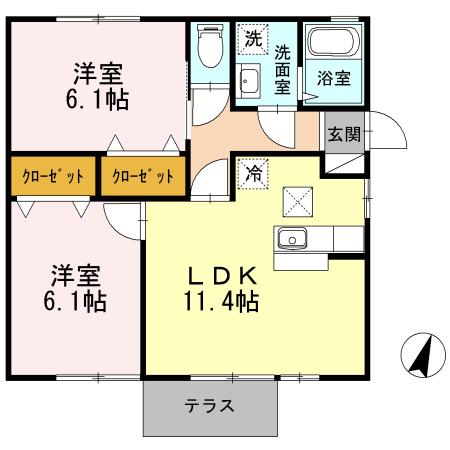 延沢戸建て C棟(2LDK/1階)の間取り写真